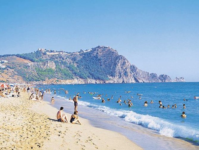 Zee en strand bij het Blue Star Hotel in Alanya, Turkije foto 3