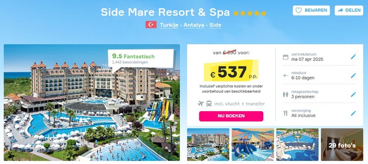 side-mare-resort-spa-turkije-korting